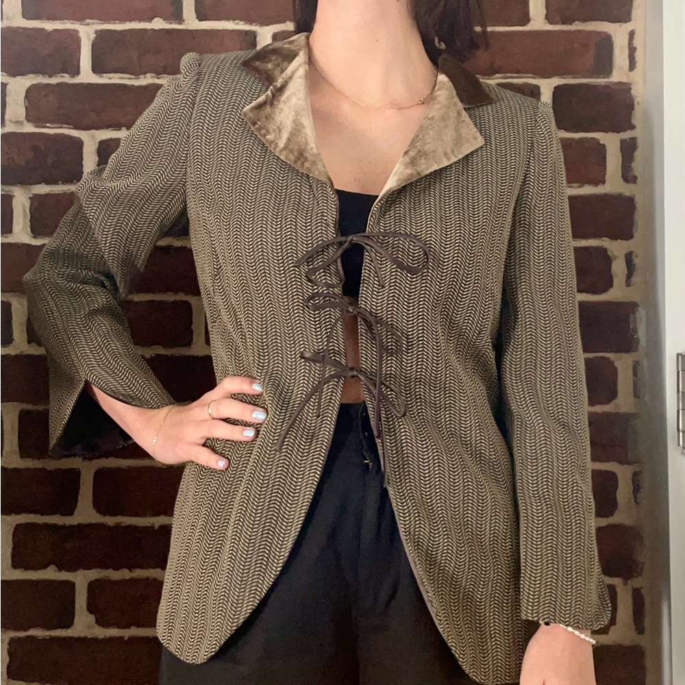 Vintage Armani Tie Front Herringbone Blouse Blazer